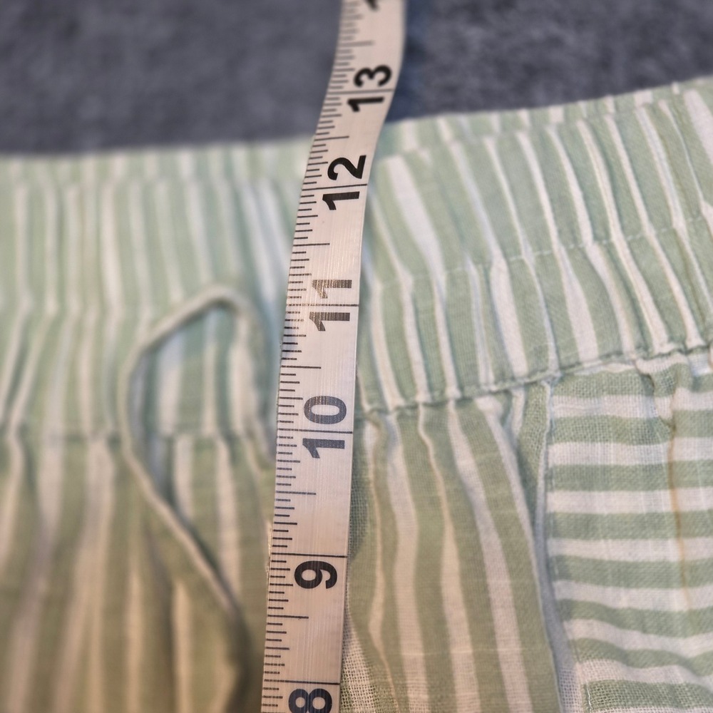 Salty Lemon Sage Green White Striped Wide Leg 100% Cotton Linen Pants Coastal - Picture 10 of 16